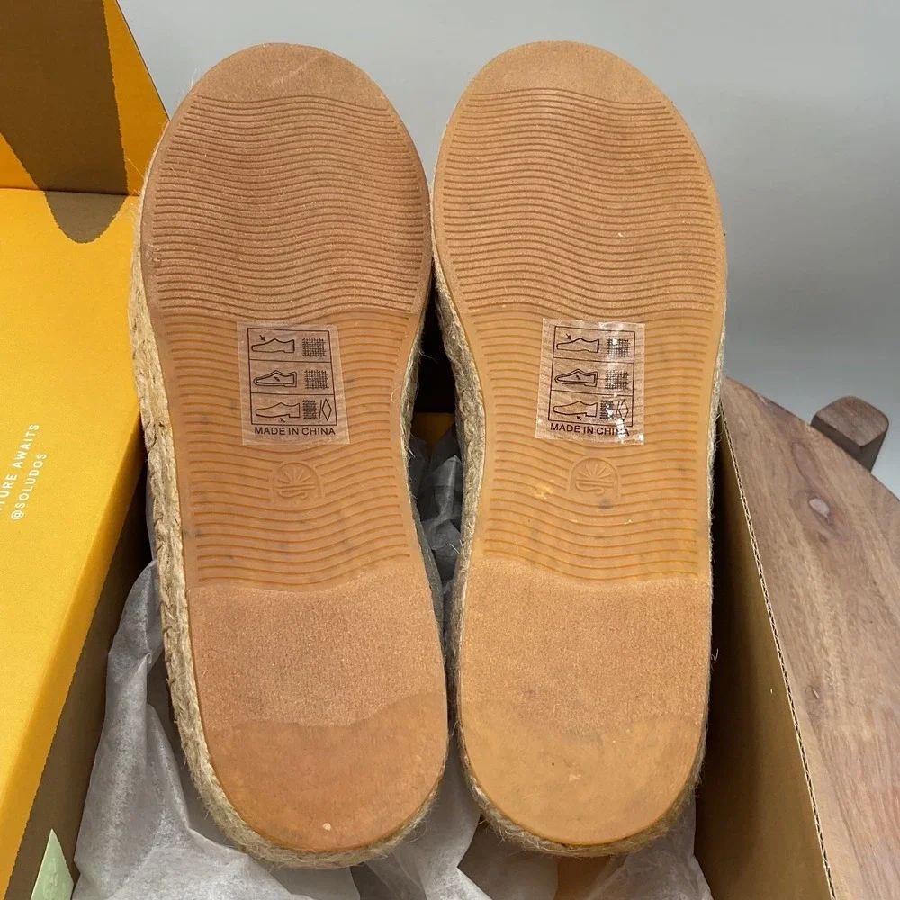 Soludos Cherry On Top Platform Espadrille Sand Linen Embroidered Shoes Womens 9
